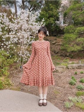 ByTiMo Polka Dot Ruffle-Hem Midi Dress in Vintage Rose